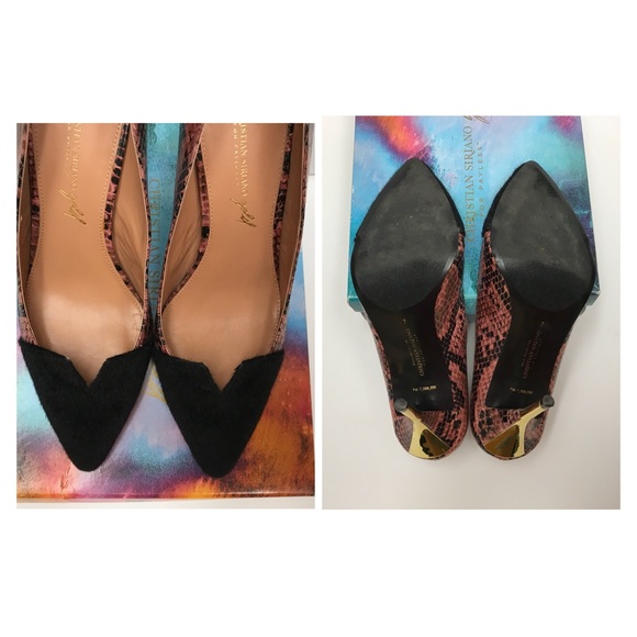 EUC CHRISTIAN SIRIANO Cap Snake Print Pink Heels👠 - Picture 4 of 8